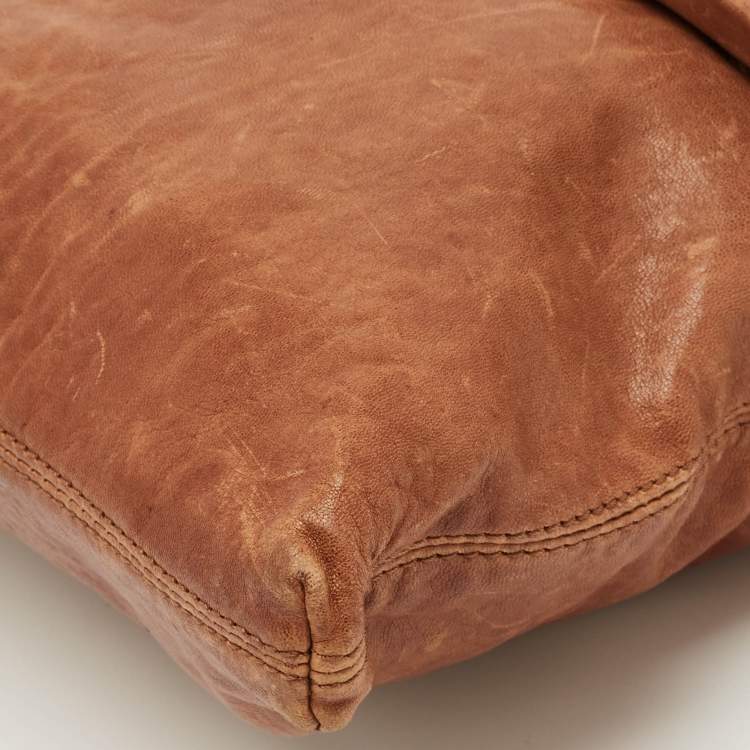 Pre Owned Tory Burch Brown Textured Leather Louisa Messenger Bag