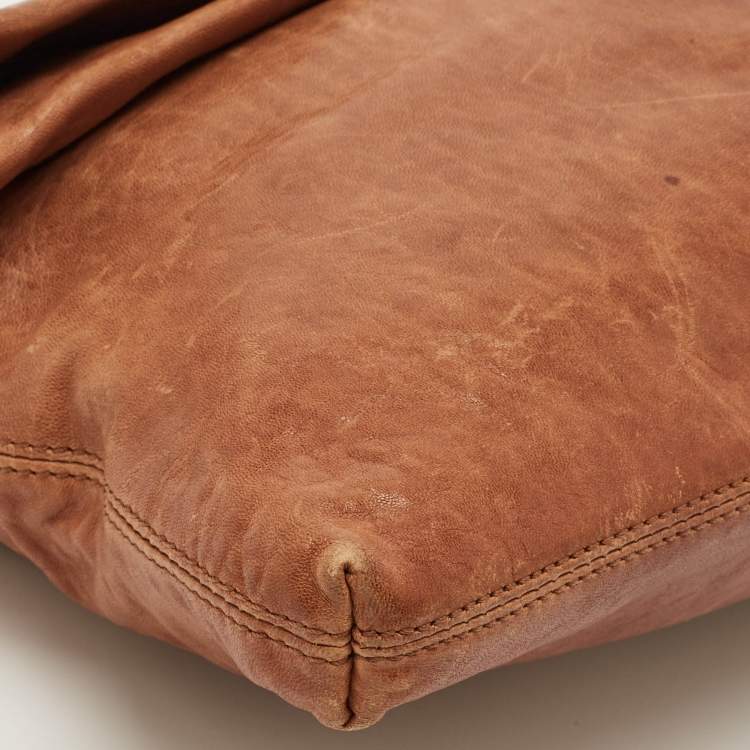 Pre Owned Tory Burch Brown Textured Leather Louisa Messenger Bag