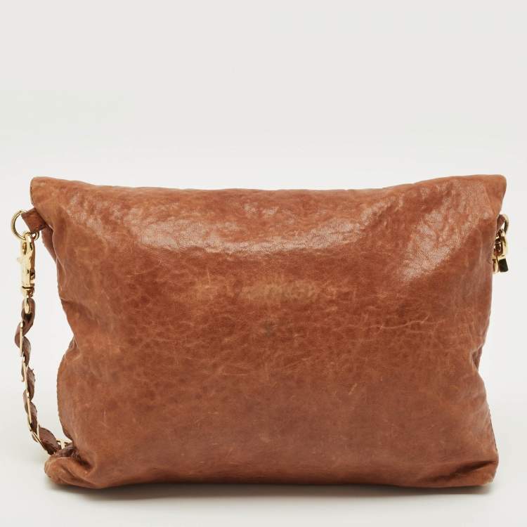 Pre Owned Tory Burch Brown Textured Leather Louisa Messenger Bag