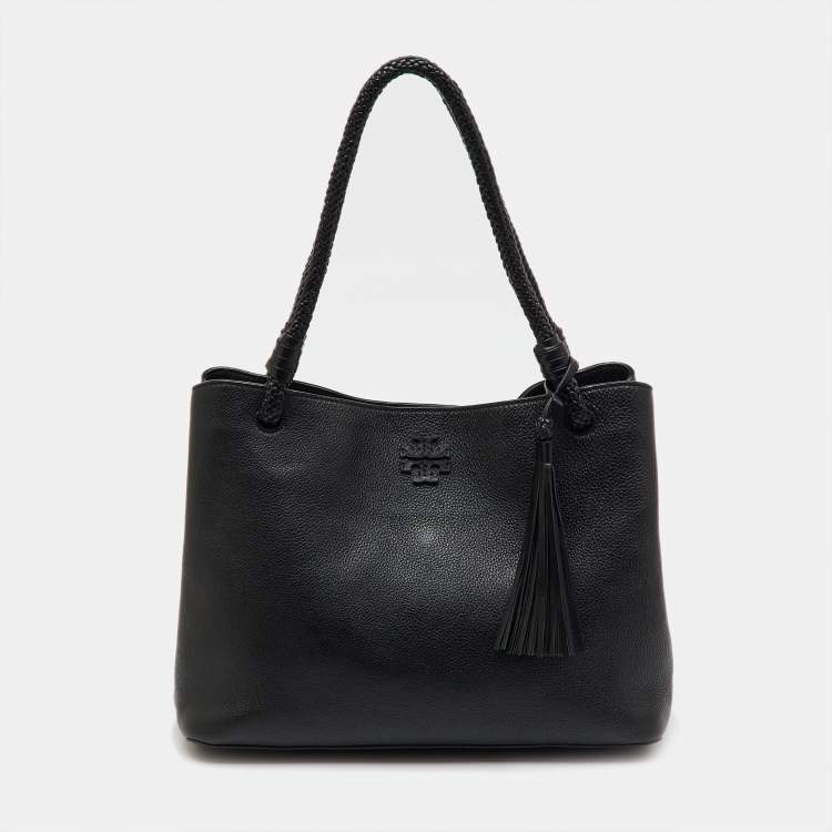 Pre Owned Tory Burch Black Leather Taylor Triple-Compartment Tote