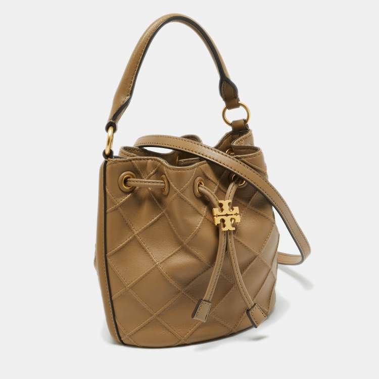 Pre Owned Tory Burch Beige Leather Small Fleming Soft Bucket Bag
