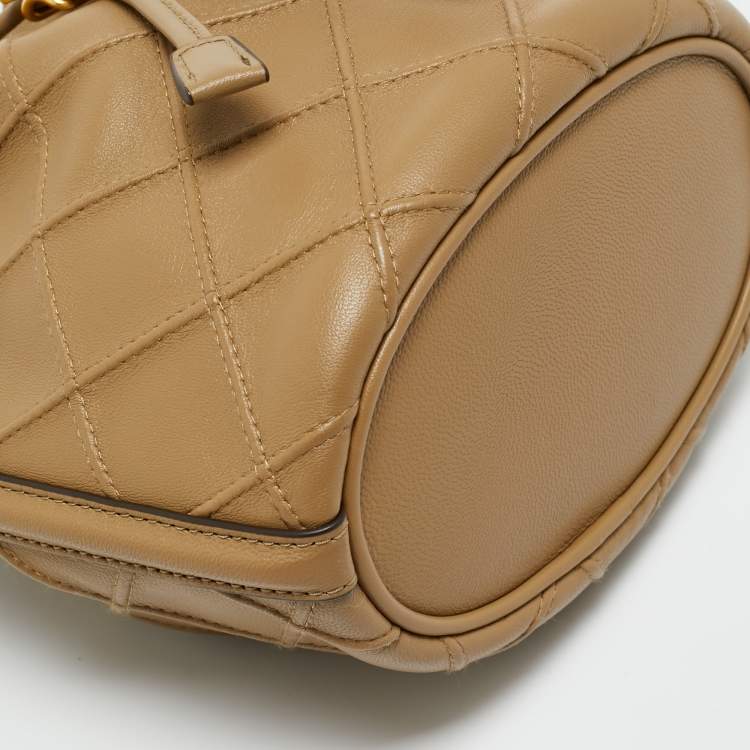 Pre Owned Tory Burch Beige Leather Small Fleming Soft Bucket Bag