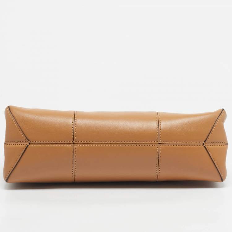 Pre Owned Tory Burch Beige Leather Block T Top Handle Bag