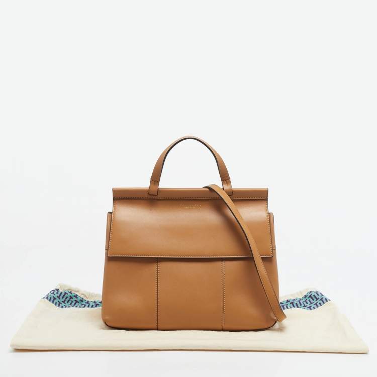 Pre Owned Tory Burch Beige Leather Block T Top Handle Bag