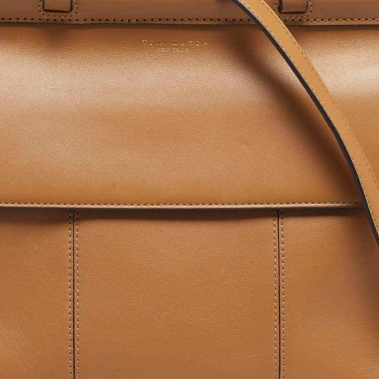 Pre Owned Tory Burch Beige Leather Block T Top Handle Bag