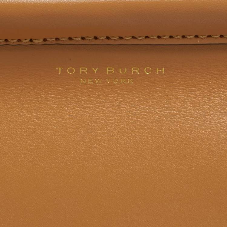 Pre Owned Tory Burch Beige Leather Block T Top Handle Bag