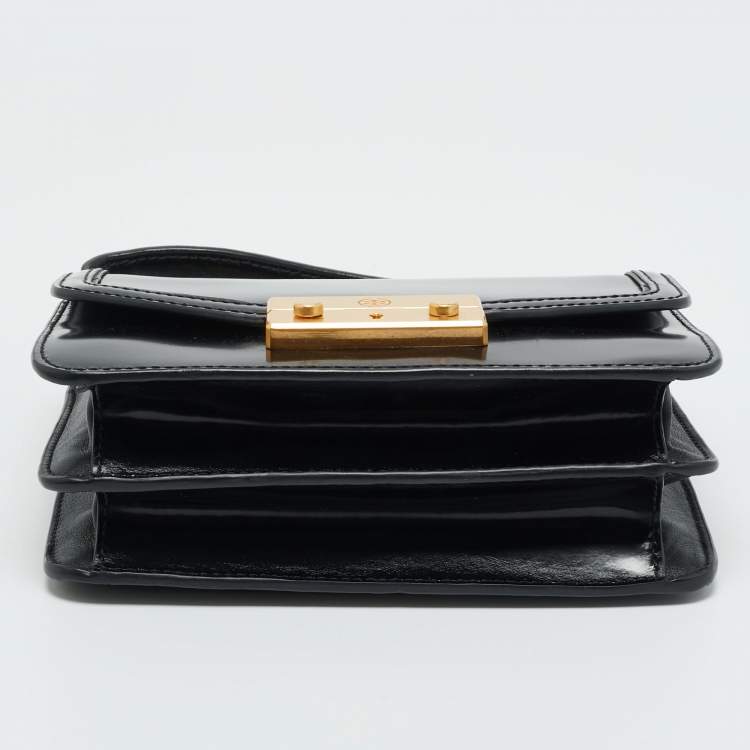 Pre Owned Tory Burch Black Patent Leather Mini Juliette Top Handle Bag
