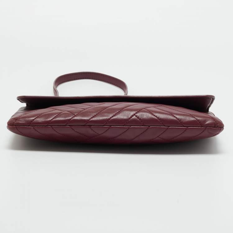 Pre Owned Tory Burch Burgundy Leather Alexa Chain Flap Clutch