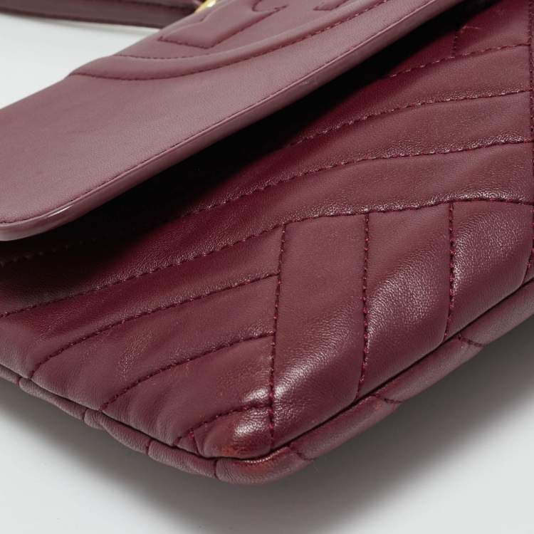 Pre Owned Tory Burch Burgundy Leather Alexa Chain Flap Clutch