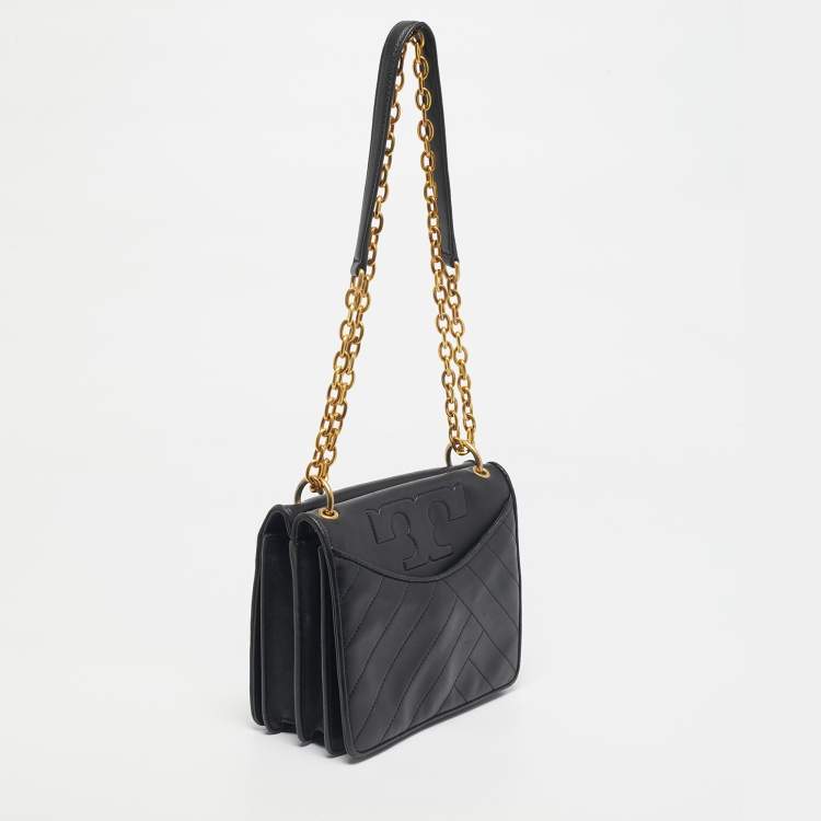Pre Owned Tory Burch Black Quilted Leather Alexa Shoulder Bag