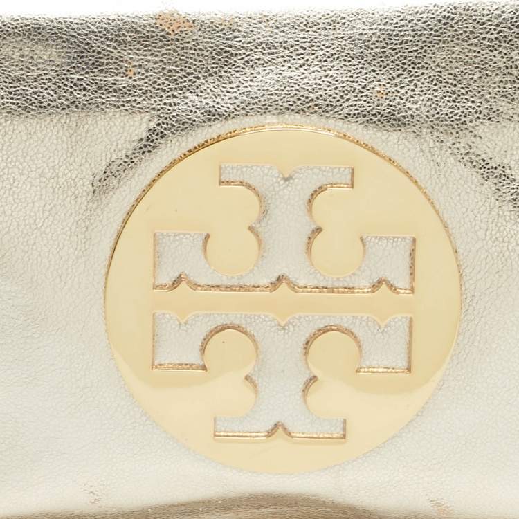 Pre Owned Tory Burch Gold Leather Reva Chain Clutch