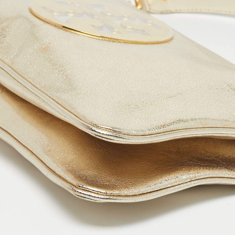 Pre Owned Tory Burch Gold Leather Reva Chain Clutch