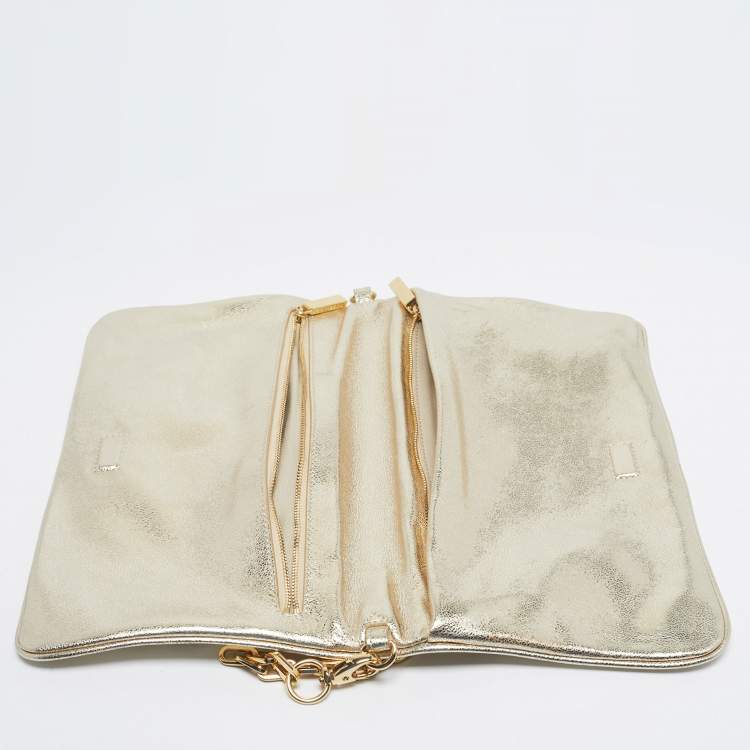 Pre Owned Tory Burch Gold Leather Reva Chain Clutch