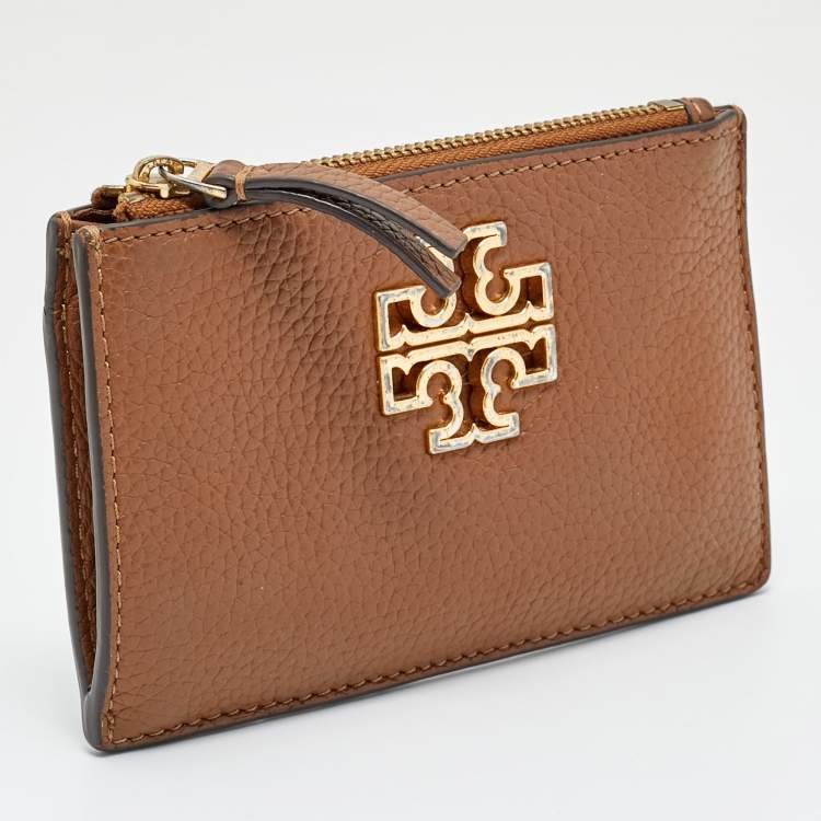 Pre Owned Tory Burch Brown Leather Britten Zip Card Holder