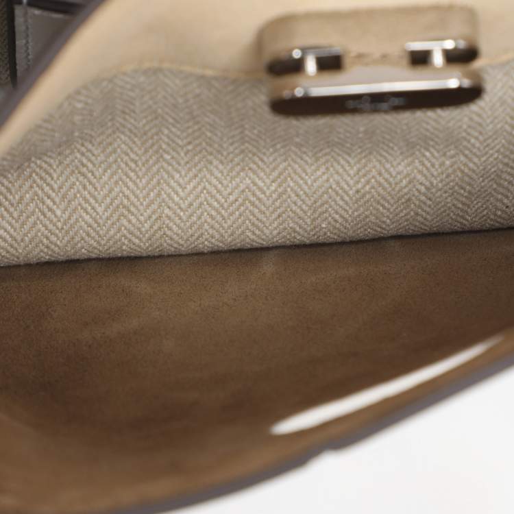 Pre Owned Tory Burch White  Croc Embossed Leather Lee Radziwill Top Handle Bag
