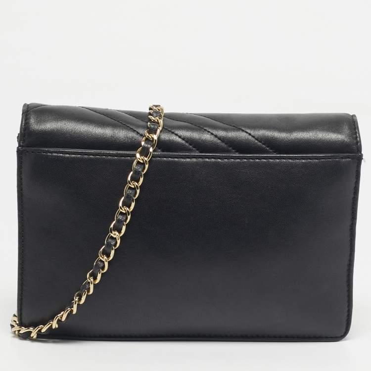 Pre Owned Tory Burch Black Leather Kira Envelope Shoulder Bag