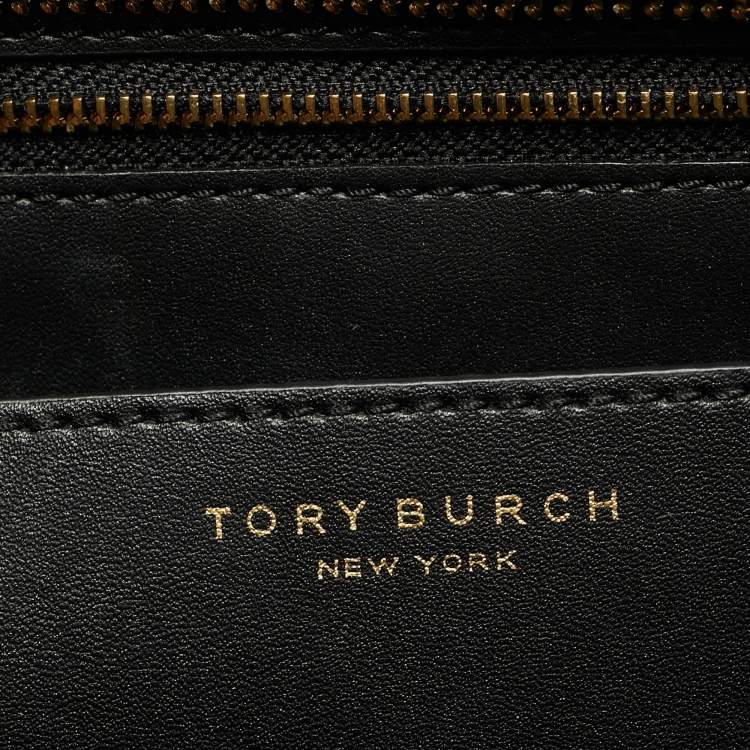 Pre Owned Tory Burch Black Coated Canvas Geo Logo Allover Zip Tote