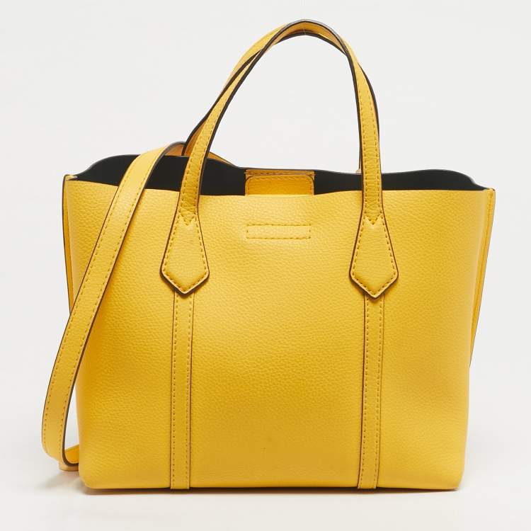 Pre Owned Tory Burch Yellow Leather Small Perry Tote