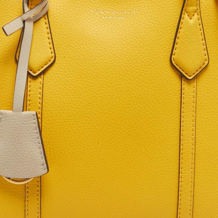 Pre Owned Tory Burch Yellow Leather Small Perry Tote