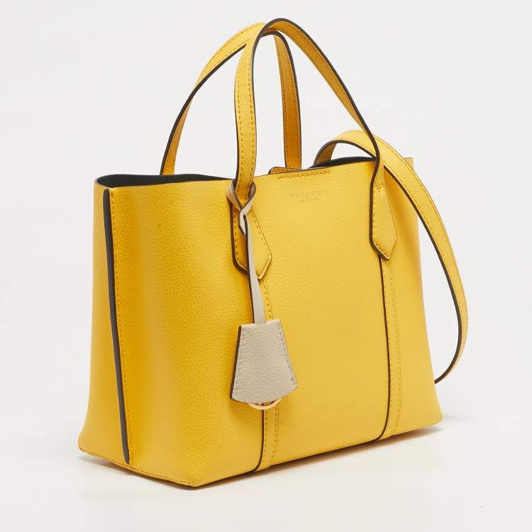 Pre Owned Tory Burch Yellow Leather Small Perry Tote