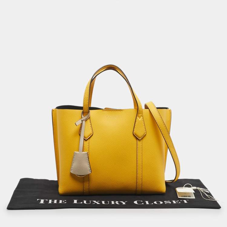 Pre Owned Tory Burch Yellow Leather Small Perry Tote