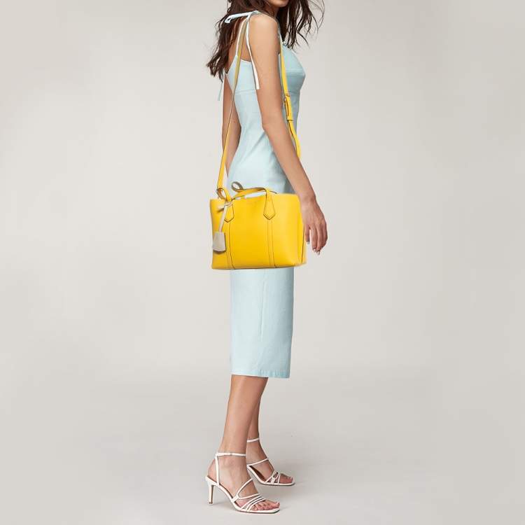 Pre Owned Tory Burch Yellow Leather Small Perry Tote