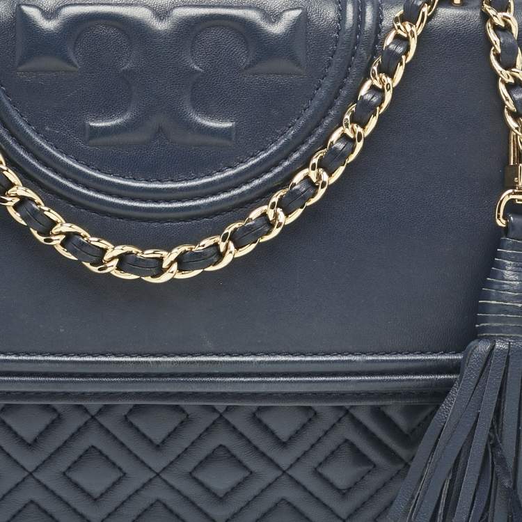 Pre Owned Tory Burch Navy Blue Quilted Leather Fleming Shoulder Bag