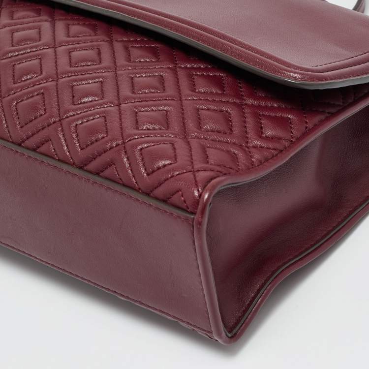 Pre Owned Tory Burch Burgundy Quilted Leather Fleming Shoulder Bag