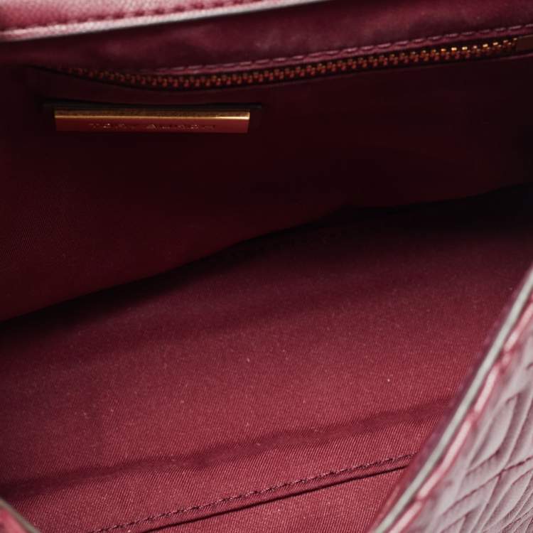 Pre Owned Tory Burch Burgundy Quilted Leather Fleming Shoulder Bag