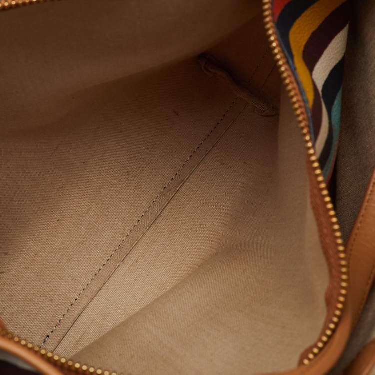 Pre Owned  Tory Burch Multicolor Diamond Stripe Coated Canvas and Leather Kerrington Tote