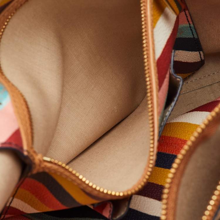 Pre Owned  Tory Burch Multicolor Diamond Stripe Coated Canvas and Leather Kerrington Tote