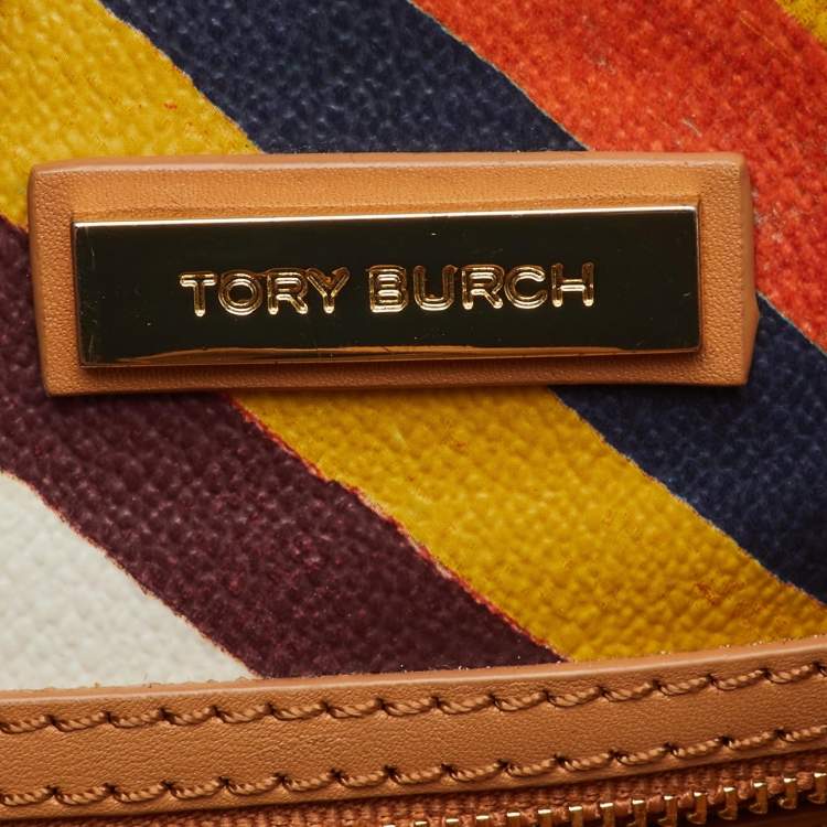 Pre Owned  Tory Burch Multicolor Diamond Stripe Coated Canvas and Leather Kerrington Tote