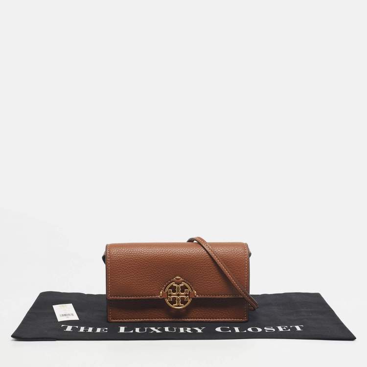 Pre Owned Tory Burch Brown Leather and Suede Miller Wallet Crossbody Bag