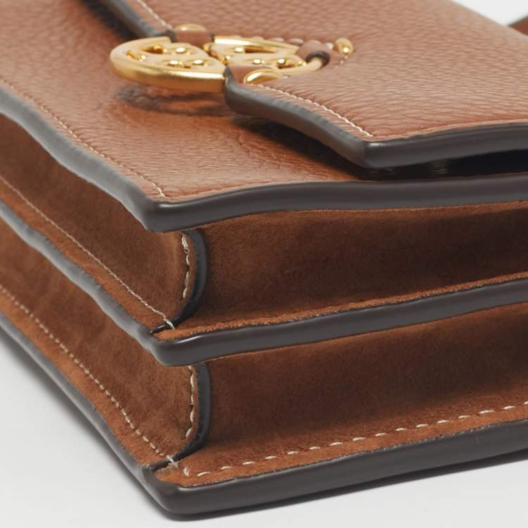 Pre Owned Tory Burch Brown Leather and Suede Miller Wallet Crossbody Bag