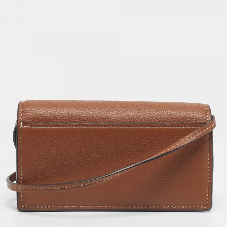 Pre Owned Tory Burch Brown Leather and Suede Miller Wallet Crossbody Bag