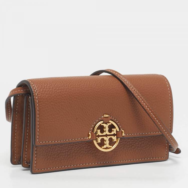 Pre Owned Tory Burch Brown Leather and Suede Miller Wallet Crossbody Bag