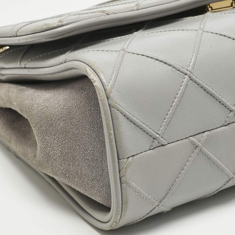 Pre Owned Tory Burch Grey Quilted Leather Fleming Soft Convertible Shoulder Bag