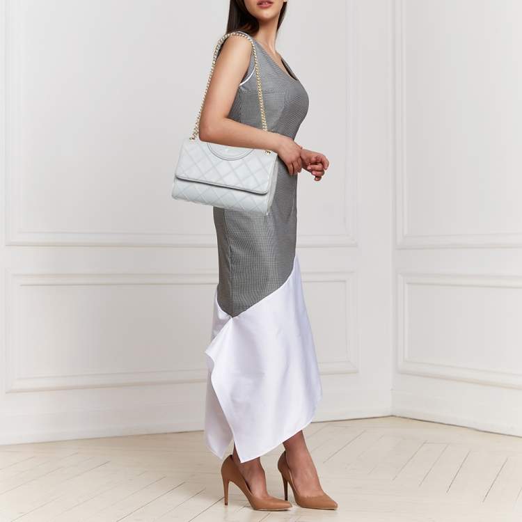 Pre Owned Tory Burch Grey Quilted Leather Fleming Soft Convertible Shoulder Bag