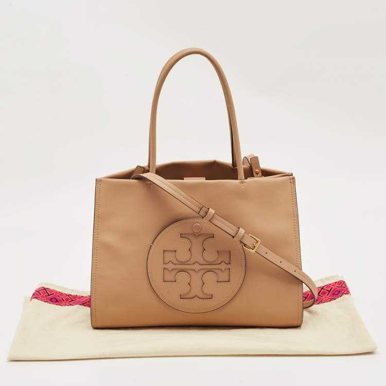 Pre Owned Tory Burch Light Sand Faux Leather Small Ella Bio Tote