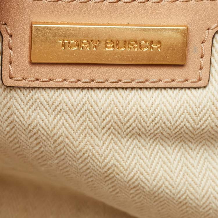 Pre Owned Tory Burch Light Sand Faux Leather Small Ella Bio Tote