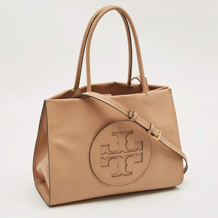 Pre Owned Tory Burch Light Sand Faux Leather Small Ella Bio Tote