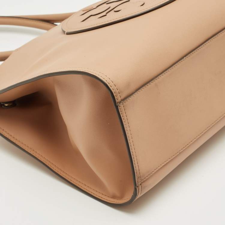 Pre Owned Tory Burch Light Sand Faux Leather Small Ella Bio Tote