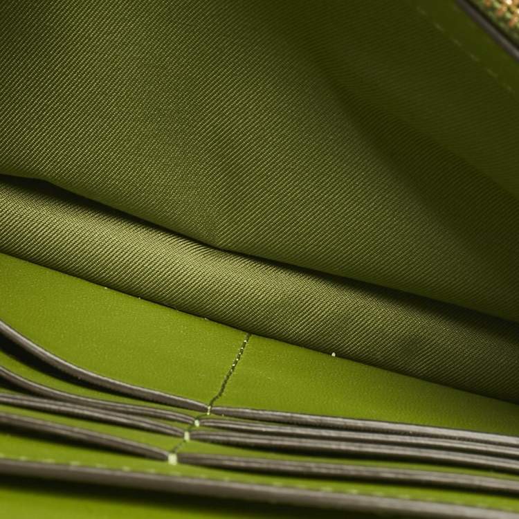 Pre Owned Tory Burch Olive Green Leather Fleming Wallet On Chain