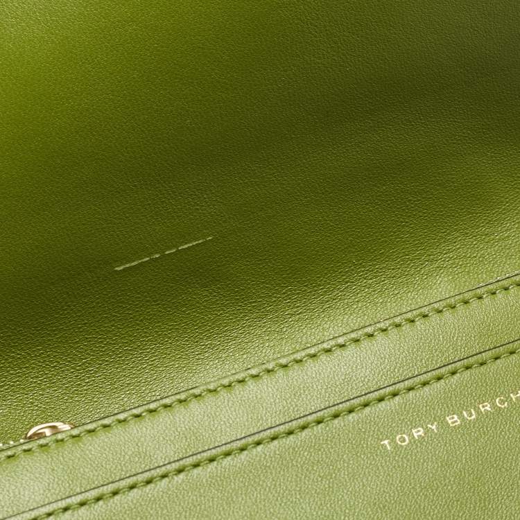 Pre Owned Tory Burch Olive Green Leather Fleming Wallet On Chain