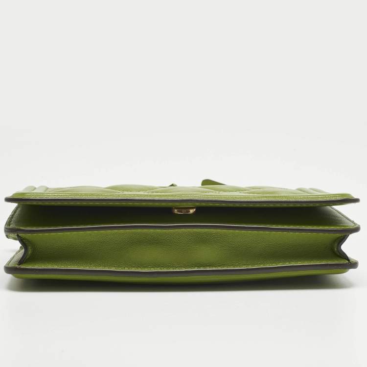 Pre Owned Tory Burch Olive Green Leather Fleming Wallet On Chain