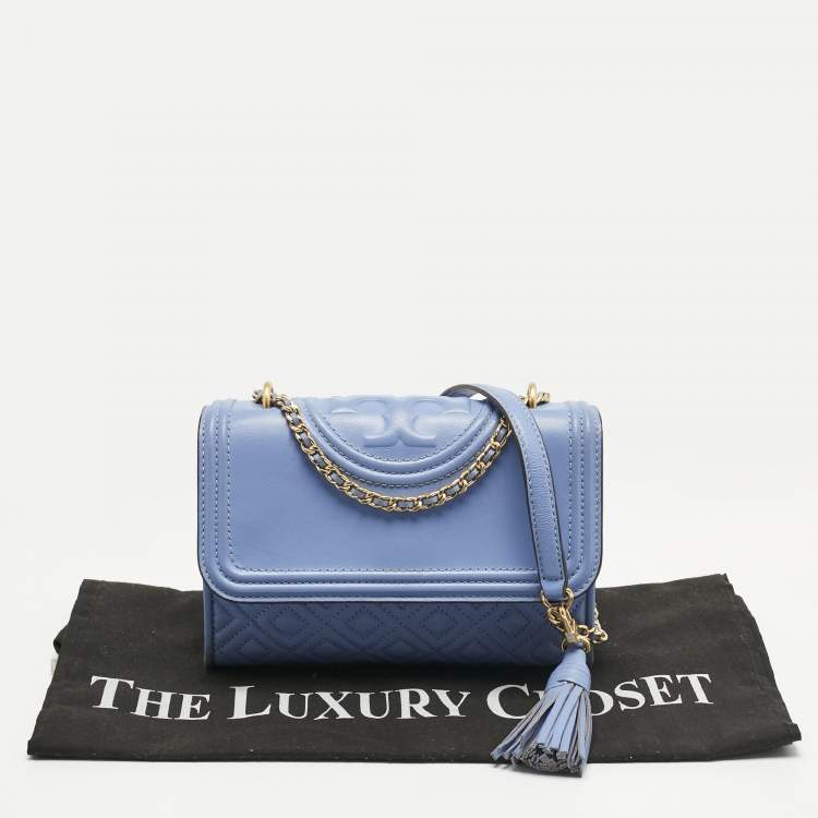Pre Owned Tory Burch Blue Leather Small Fleming Shoulder Bag