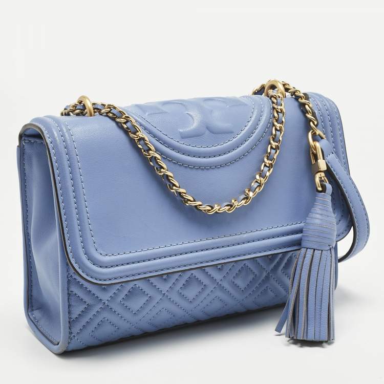 Pre Owned Tory Burch Blue Leather Small Fleming Shoulder Bag