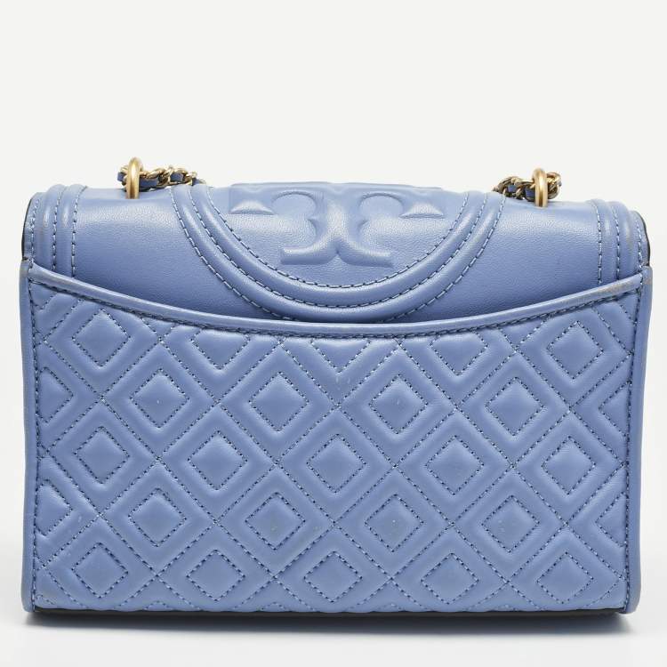 Pre Owned Tory Burch Blue Leather Small Fleming Shoulder Bag
