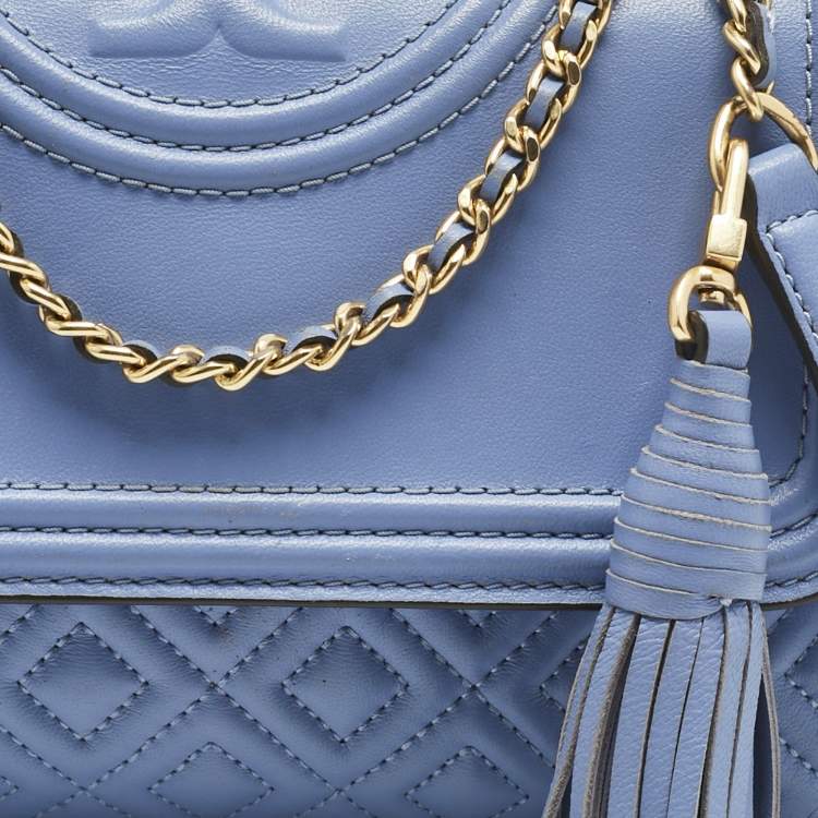 Pre Owned Tory Burch Blue Leather Small Fleming Shoulder Bag