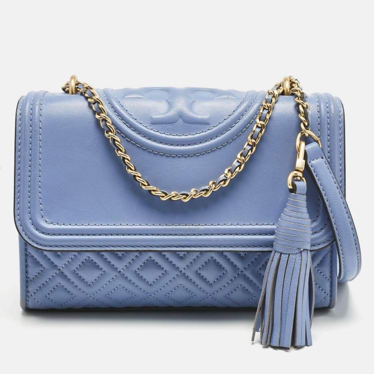 Pre Owned Tory Burch Blue Leather Small Fleming Shoulder Bag